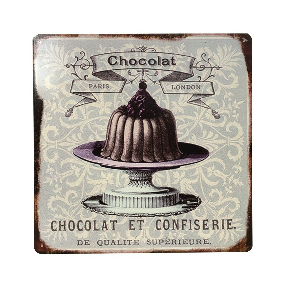 Plaque murale décorative en métal vintage marron chocolat 30x30cm