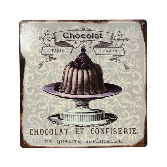 Plaque murale décorative en métal vintage marron chocolat 30x30cm