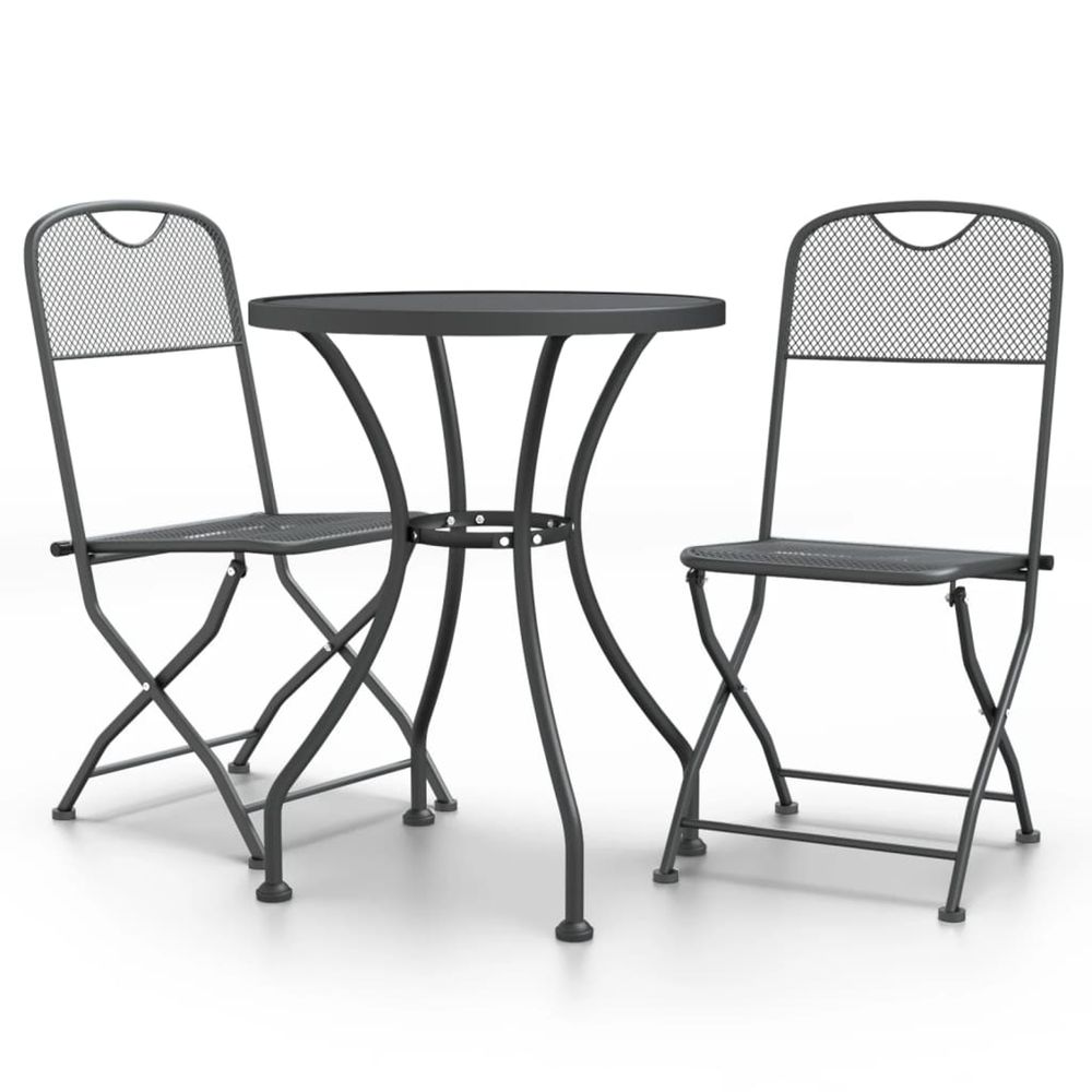 Ensemble à manger de jardin 3 pcs maille métal anthracite