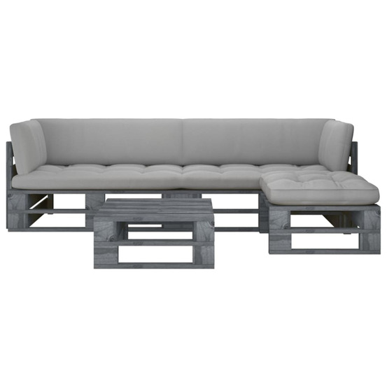 Salon de jardin palette 4pcs avec coussins pin imprégné de gris