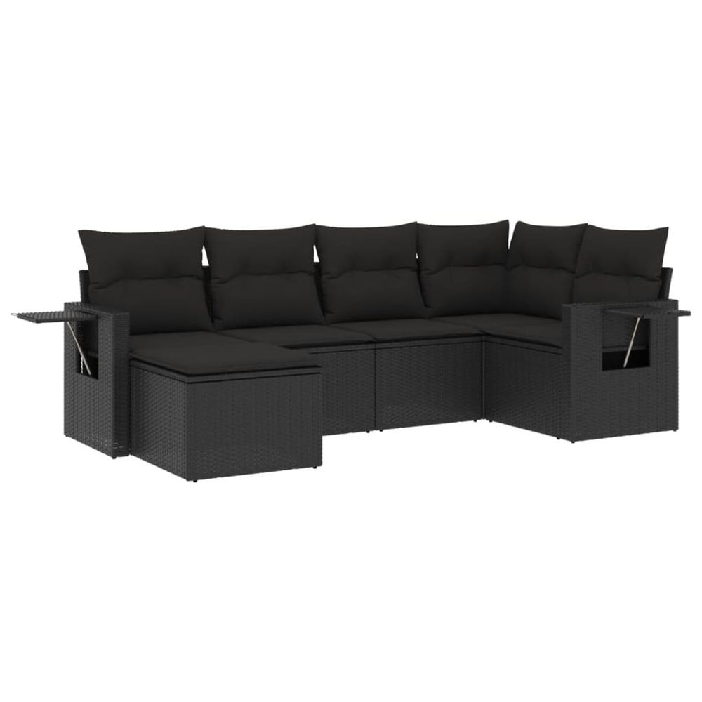 Salon de jardin 6 pcs avec coussins noir résine tressée