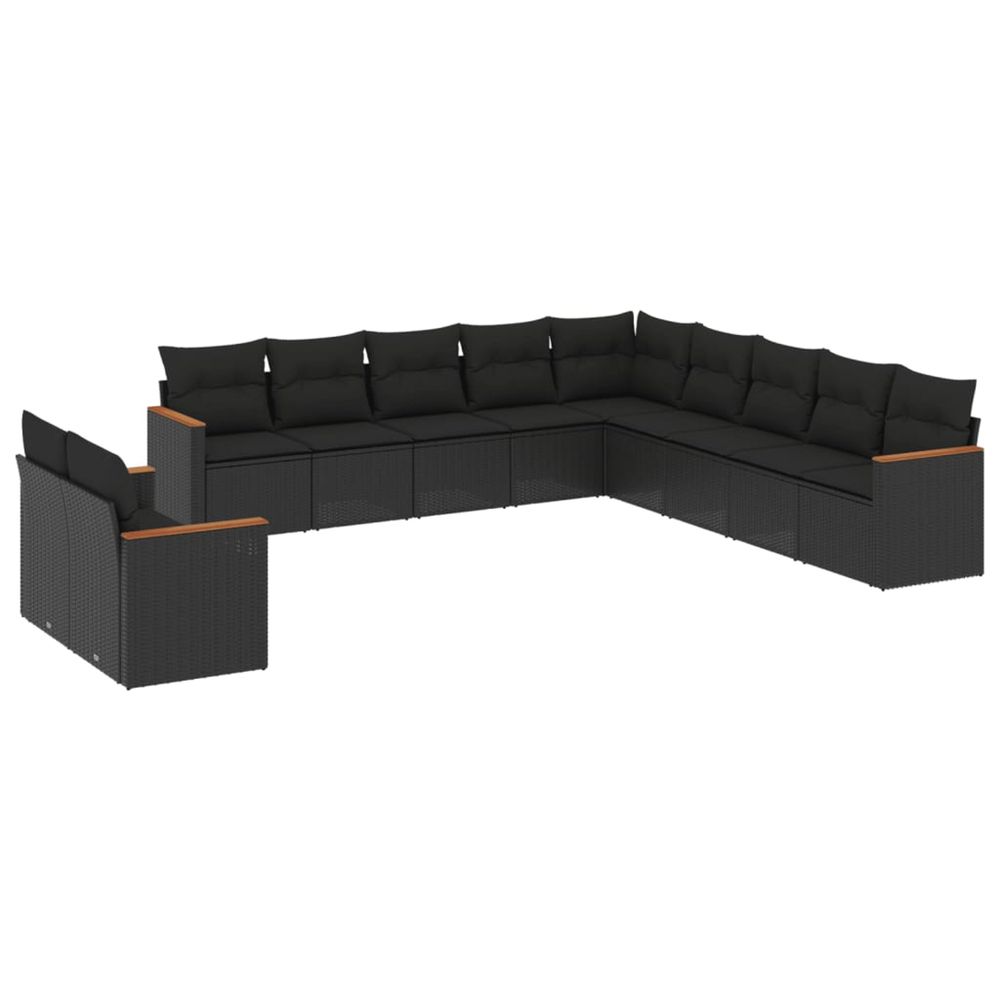 Salon de jardin 11 pcs avec coussins noir résine tressée