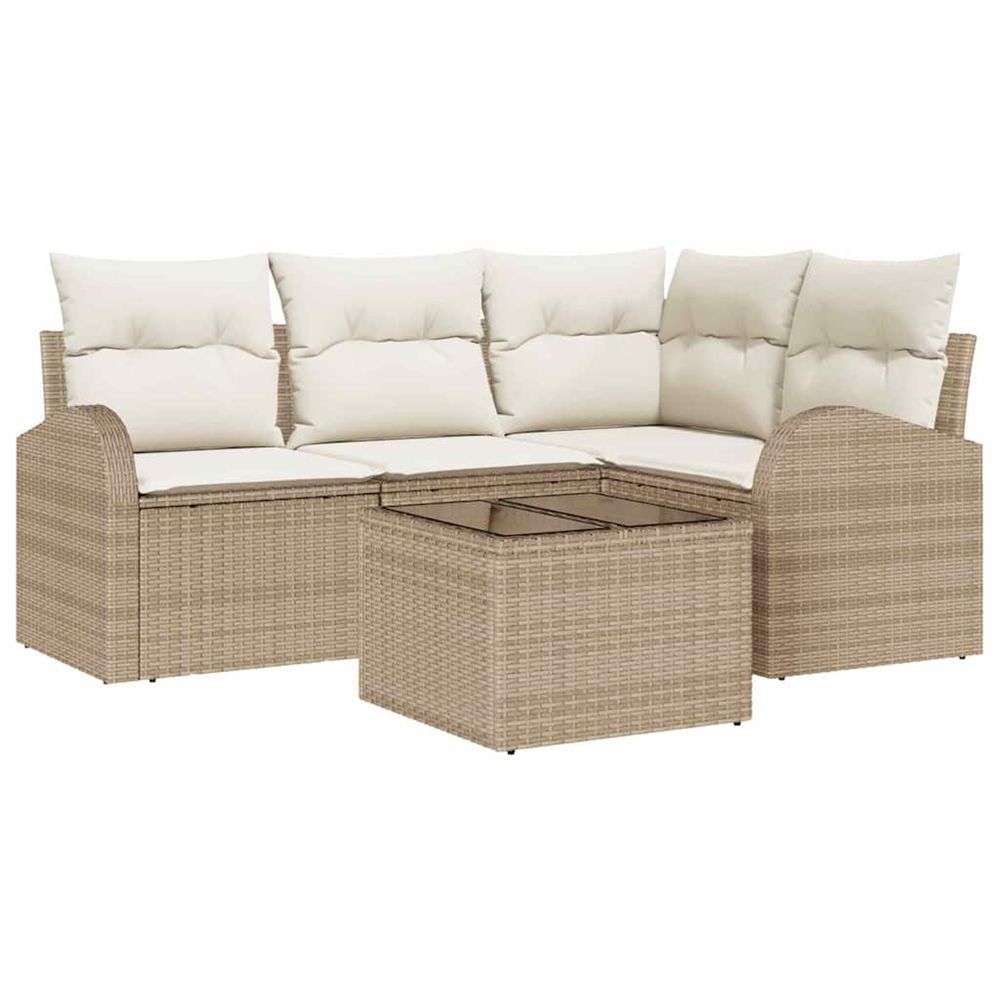 Ensemble de canapé de jardin 5 pc beige et blanc polyrotin
