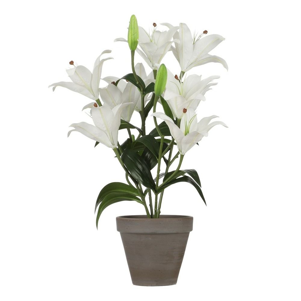 Mica decorations plante artificielle lis tigré en pot ciment - h47 x ø45 cm - blanc