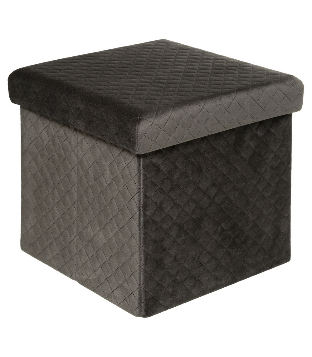 2 en 1 pouf et coffre de rangement en velours gris 31 x 31 cm