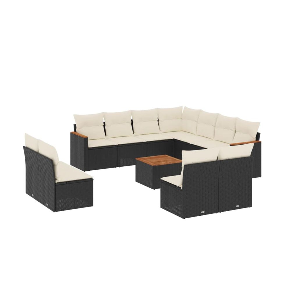 Salon de jardin 12 pcs avec coussins noir résine tressée