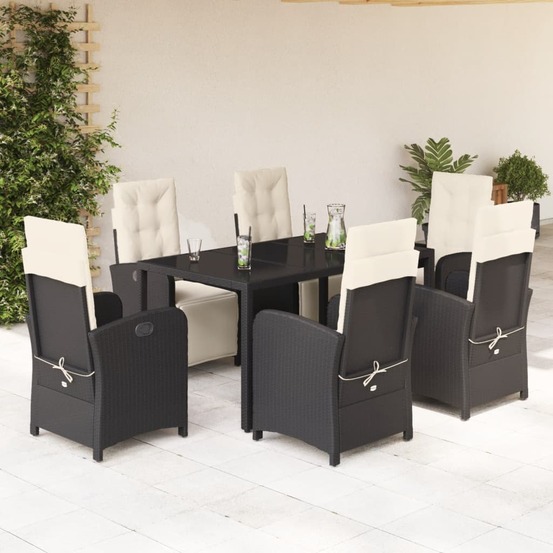 Ensemble à manger de jardin coussins 7pcs noir résine tressée