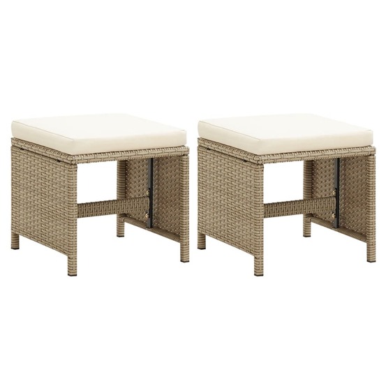 Tabourets de jardin lot de 2 avec coussins résine tressée beige