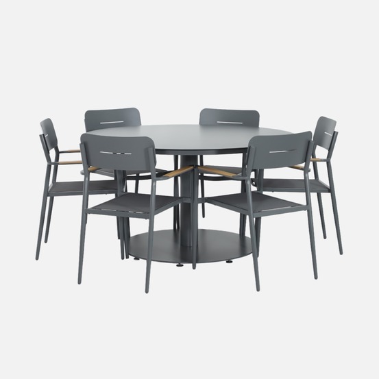 Table de jardin ronde aluminium + 6 assises - oreva / fira