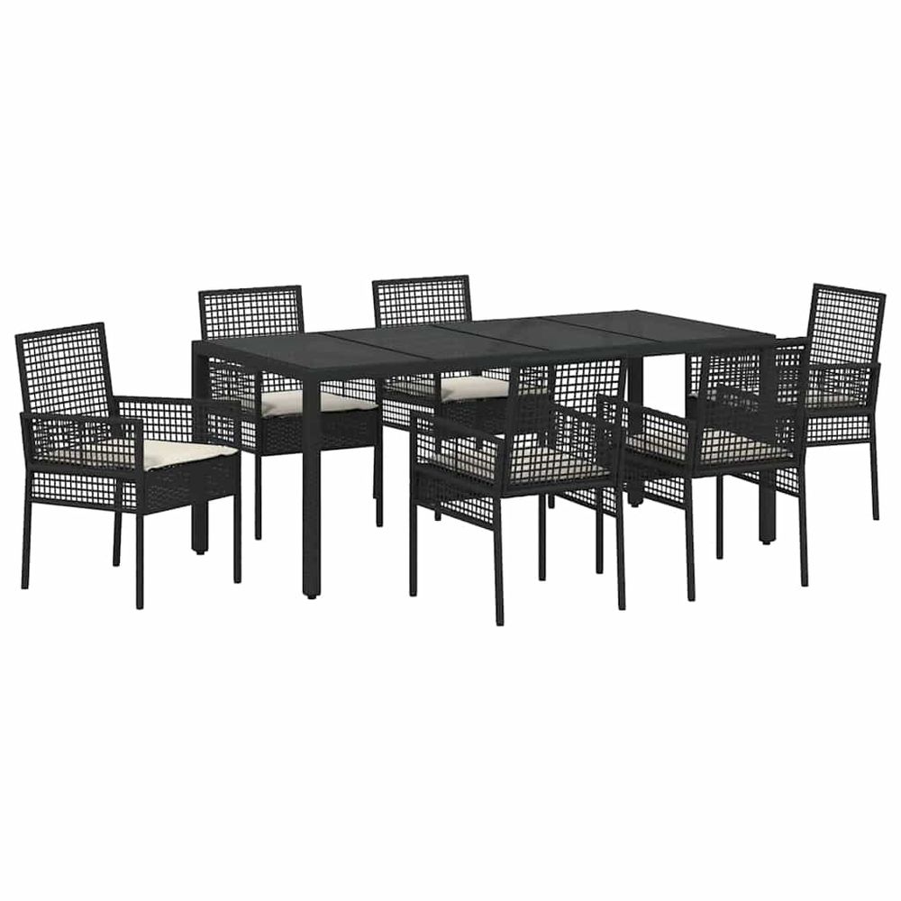 Ensemble de salle à manger pour jardin 7 pc noir polyrotin