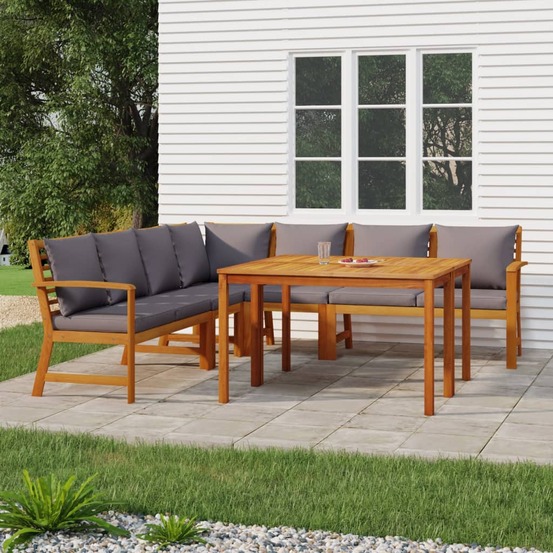 Ensemble à manger de jardin coussins 7 pcs bois acacia