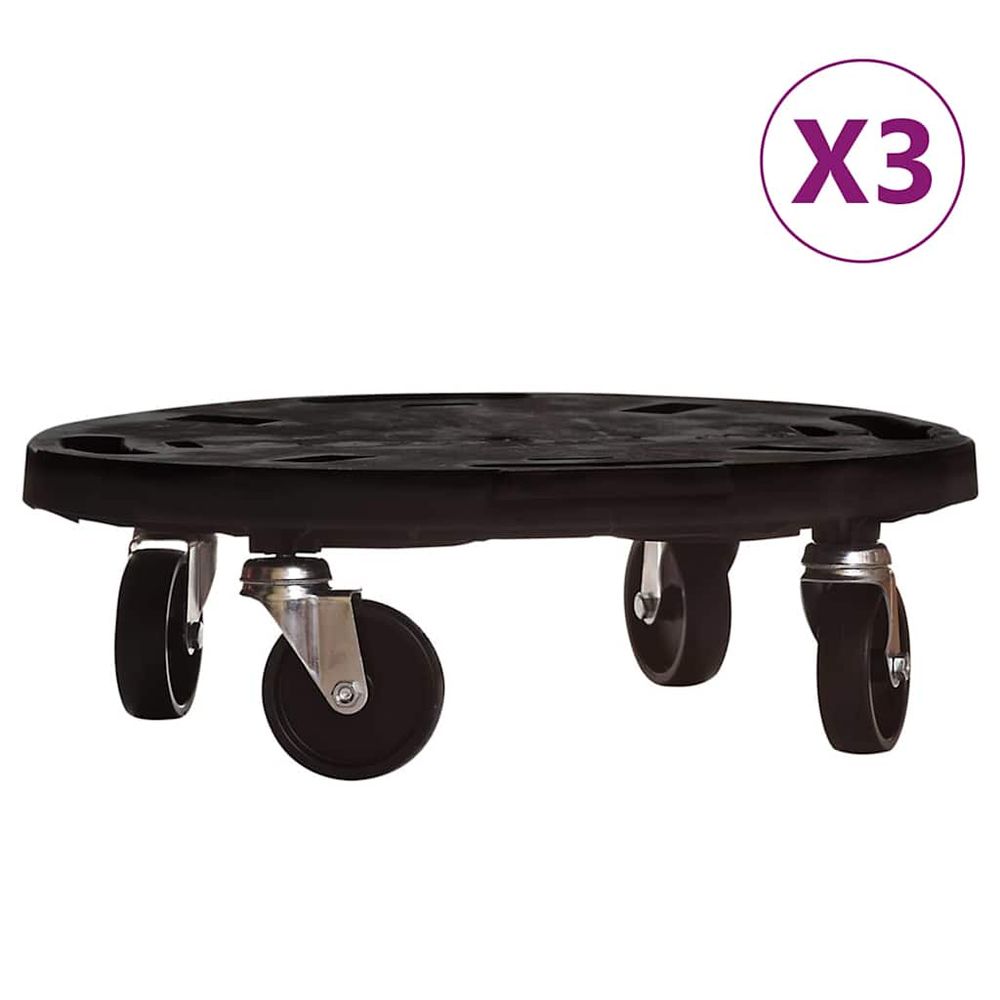 Chariots à plantes avec roues 3 pcs diamètre 40 cm noir 275 kg