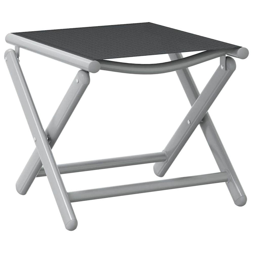 Repose-pied pliable noir et argenté textilène et aluminium