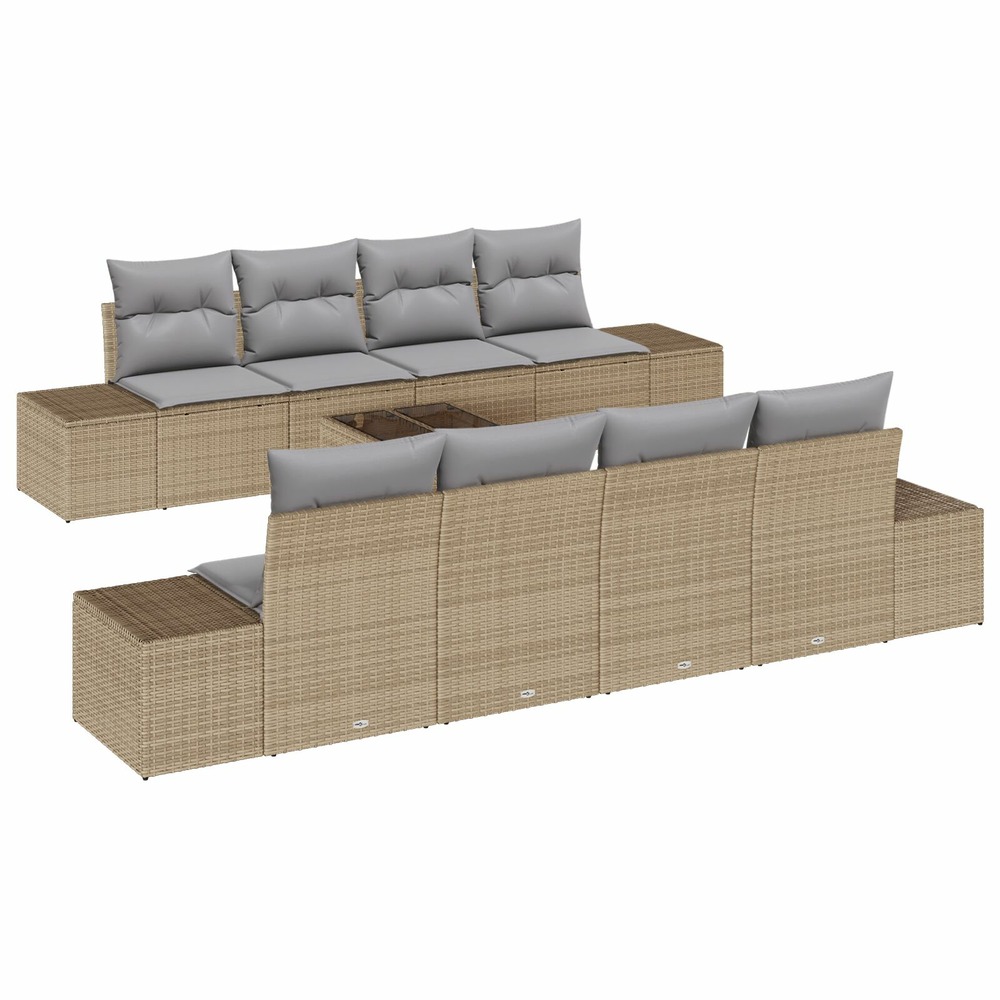 Ensemble de canapé de jardin 7 pièces avec coussins beige poly rattan