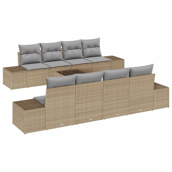 Ensemble de canapé de jardin 7 pièces avec coussins beige poly rattan
