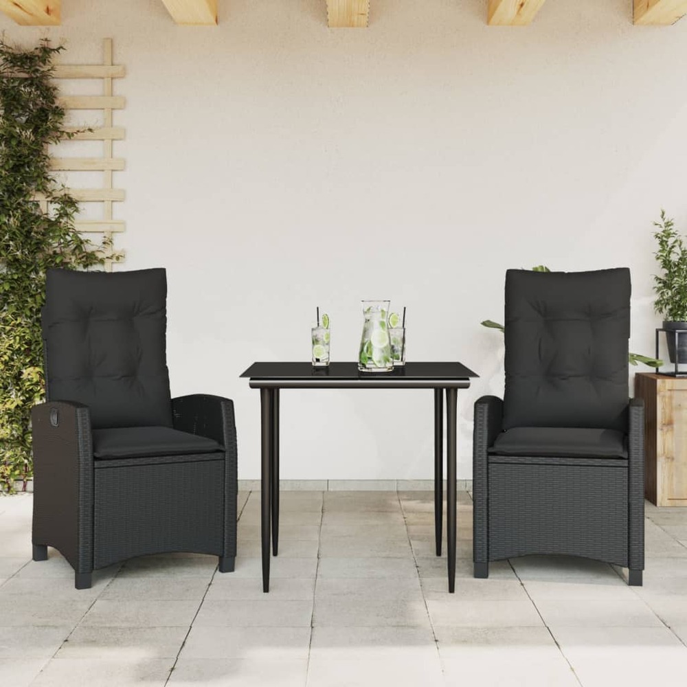 Ensemble à manger de jardin avec coussins 3 pcs noir