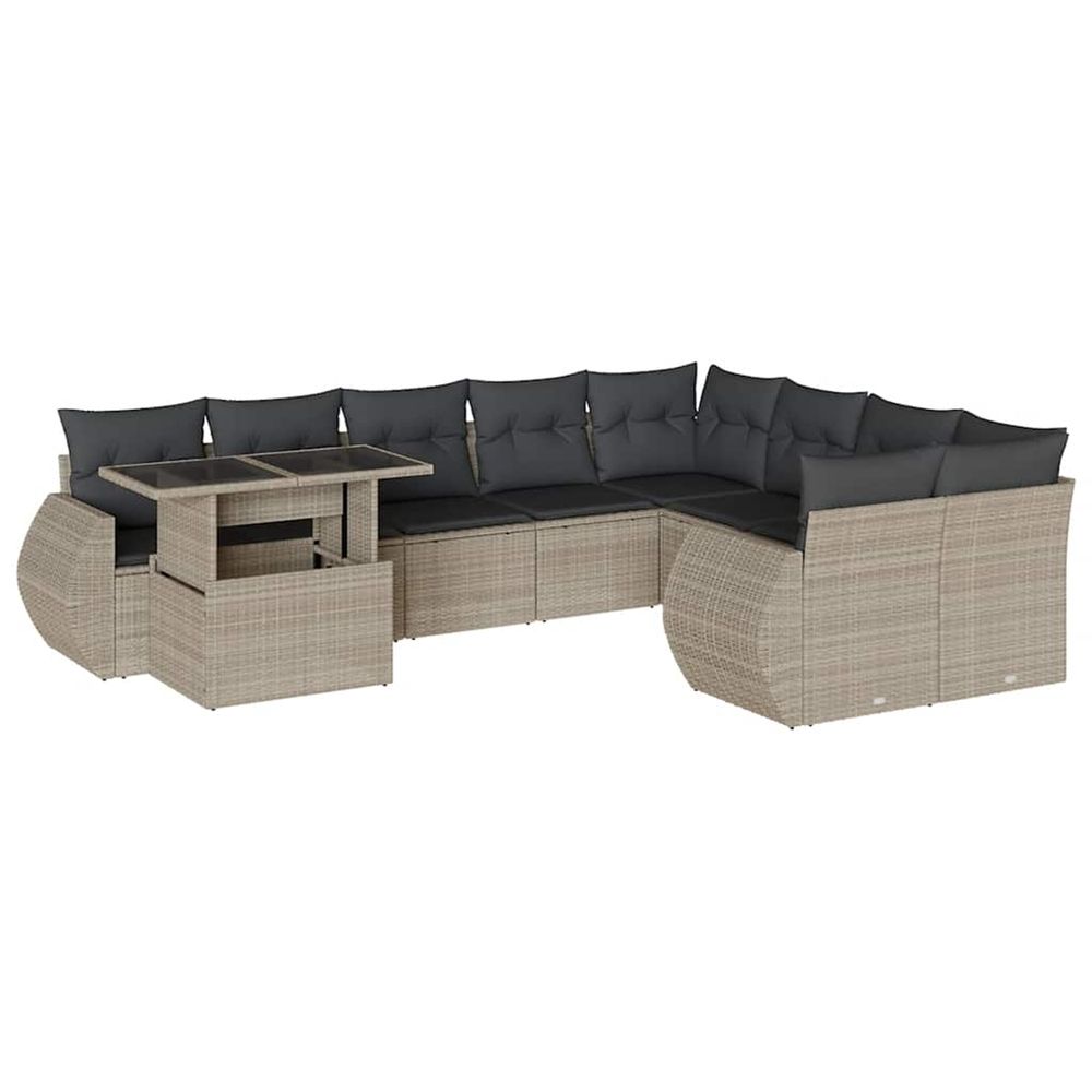 Salon de jardin avec coussins 10 pcs gris clair résine tressée