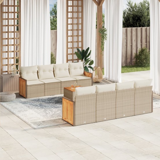 Salon de jardin avec coussins 9 pcs beige résine tressée