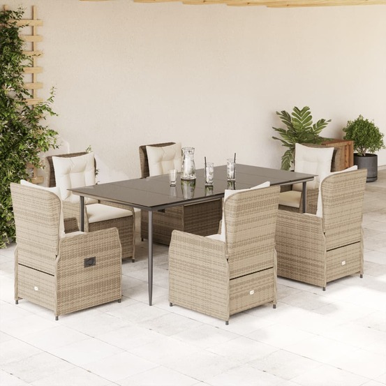 Ensemble à manger de jardin et coussins 7 pcs beige poly rotin