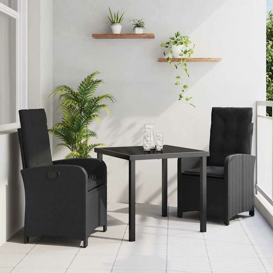 Ensemble de salle à manger pour jardin 3 pcs noir polyrotin