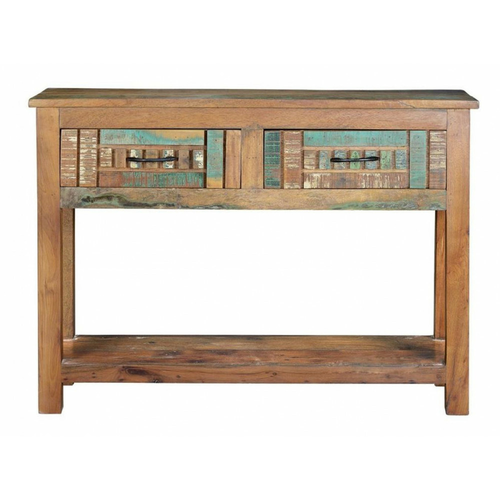 Console 2 tiroirs bois marron - calypso décoration d'autrefois