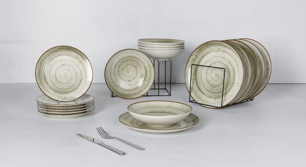 Cosy & trendy service de table en grès, vert, 18 pièces