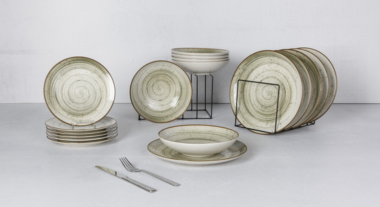 Cosy & trendy service de table en grès, vert, 18 pièces