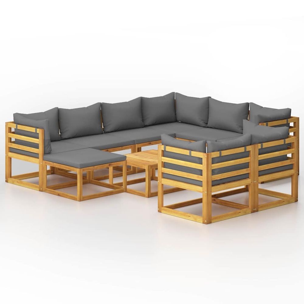 Salon de jardin 10 pcs avec coussin bois d'acacia solide