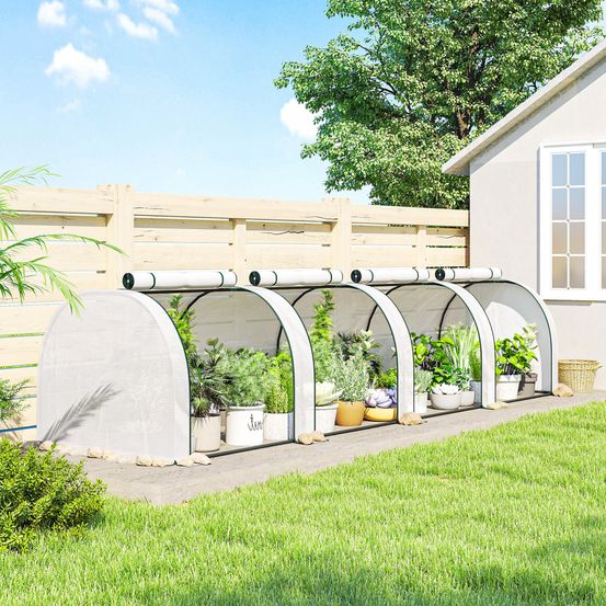 Serre tunnel basse pe acier 395 x 100 x 80 cm blanche potager protection plantes - comfortxl outdoor living