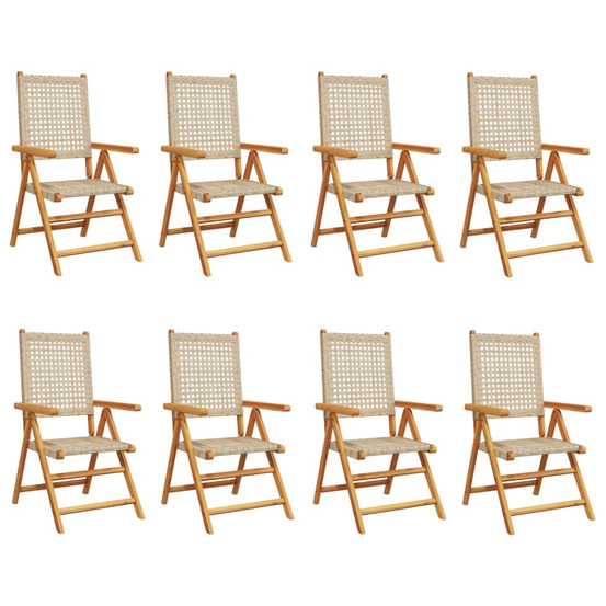 Chaises inclinables de jardin lot de 8 beige rotin bois massif