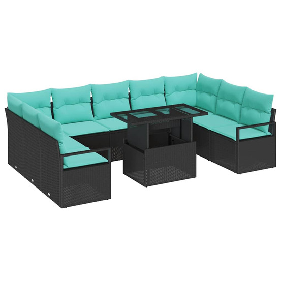 Ensemble de canapé de jardin 10 pcs noir et bleu poly rotin