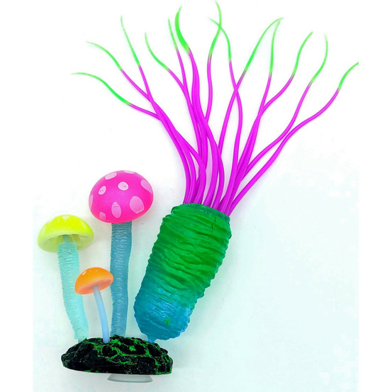 Décoration aquarium fluo anémone et poisson taille 7 x 3.5 x 15 cm couleu