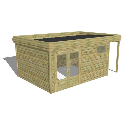 Abri de jardin bois pin traité autoclave 27mm - 5,34x3,44m / 18m2 - bac acier - abri français