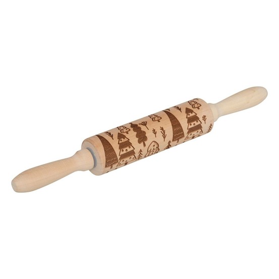 5five - rouleau à patisserie empreinte noël l35,5cm en bois