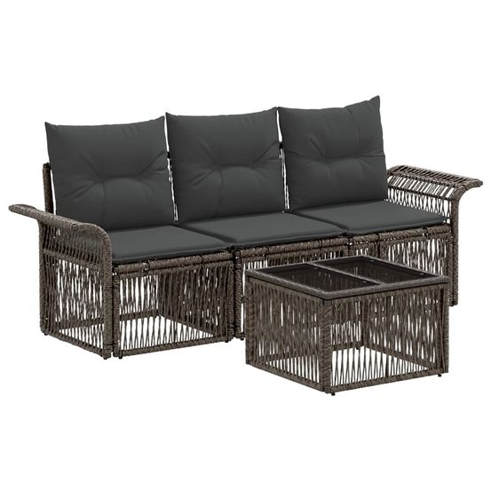 Ensemble de canapé de jardin 4 pc gris polyrotin