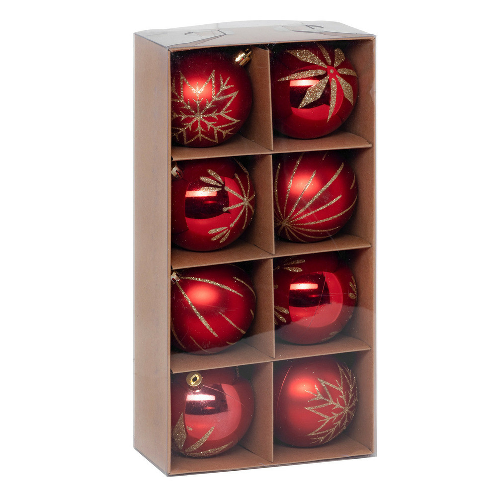Déco de sapin lot de 8 boules de noël d 8 cm - rouge et doré