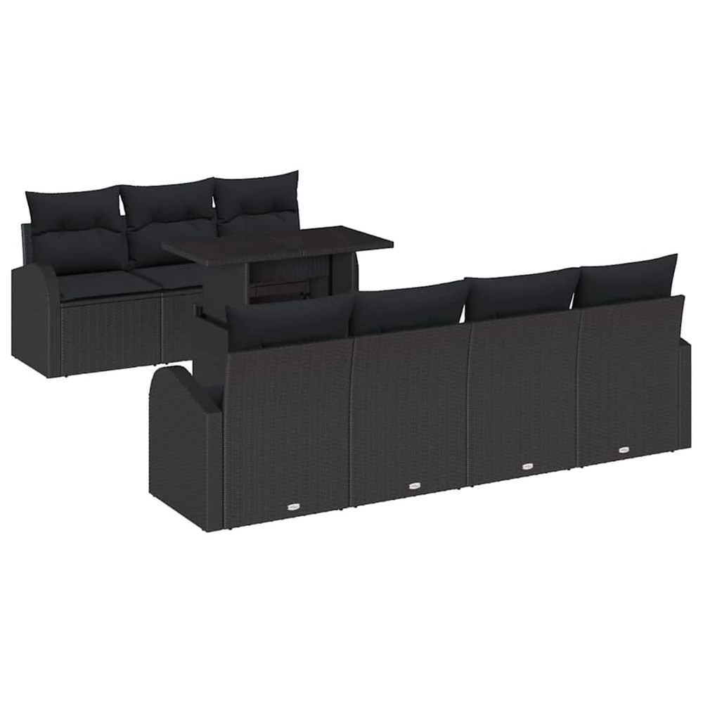 Ensemble de canapé de jardin 8 pcs noir poly rattan