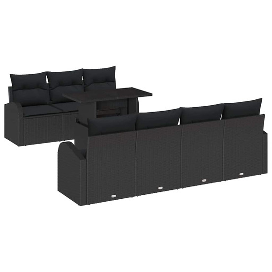 Ensemble de canapé de jardin 8 pcs noir poly rattan