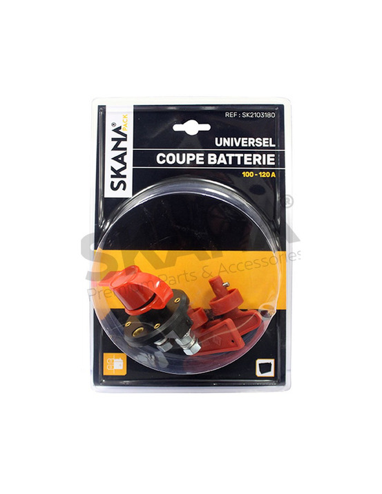 Coupe batterie unipolaire 100 - 120 a. Avec clé retirable et capuchon de protection. Pour cosses de ø 8 mm.