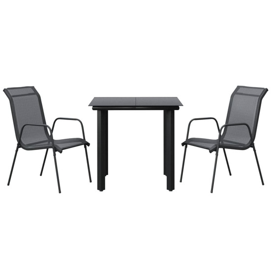 Ensemble à manger de jardin 3 pcs noir textilène et acier