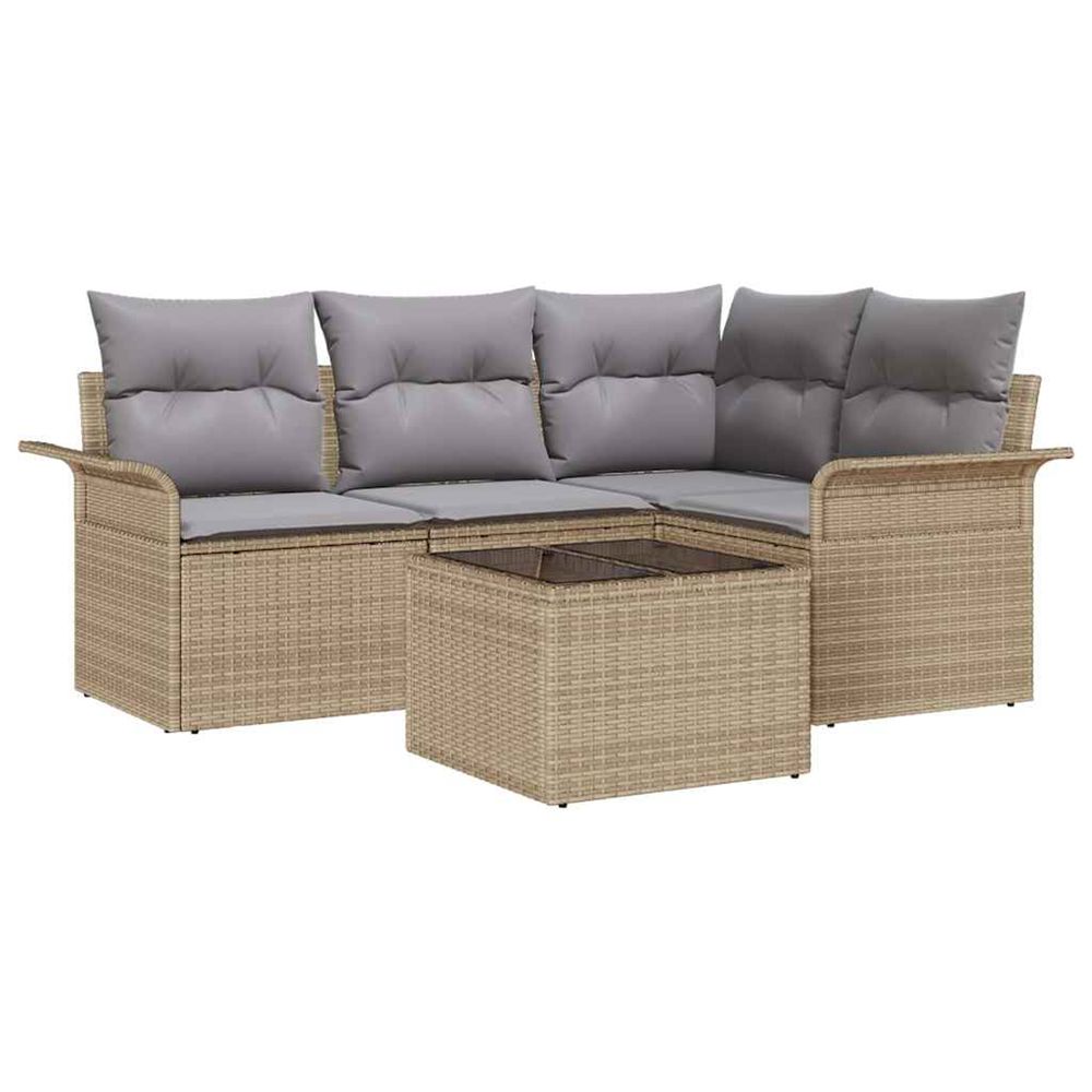 Ensemble de canapé de jardin 5 pc beige polyrotin