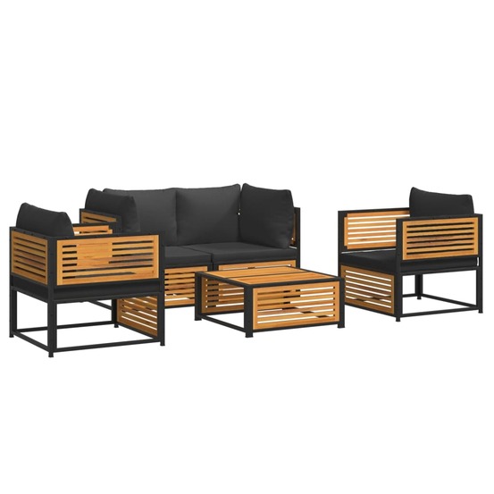 Salon de jardin avec coussins 5 pcs bois d'acacia solide