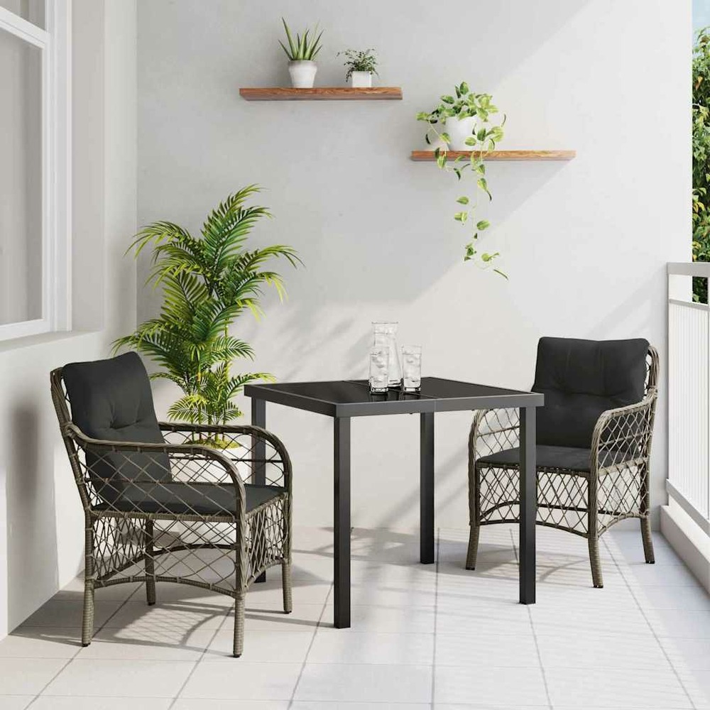 Ensemble de salle à manger pour jardin 3 pcs gris polyrotin