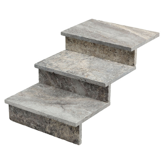 Dessus de marche travertin gris silver 61x40,6x3 cm bord droit (à l'unité) - ro'ma nature