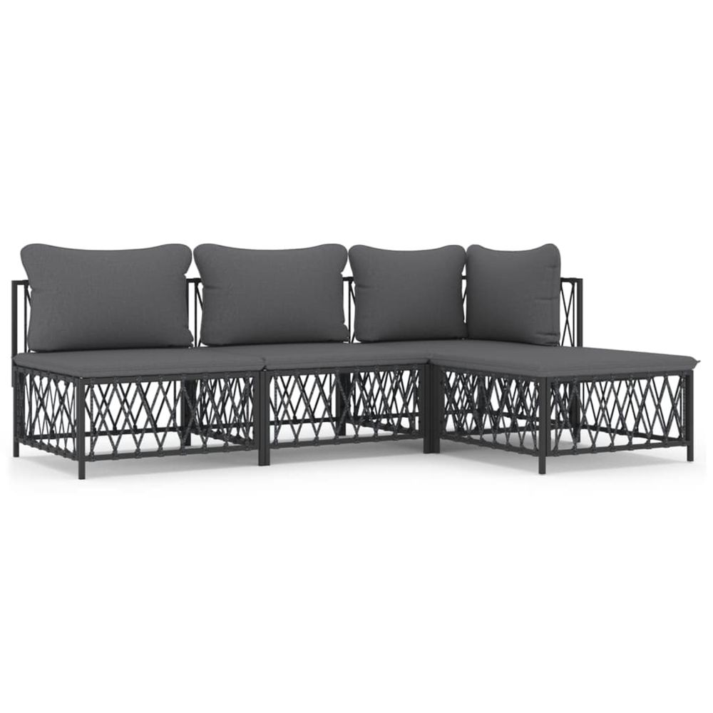 Salon de jardin avec coussins 4 pcs anthracite acier
