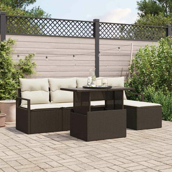 Ensemble de canapé de jardin 6 pcs marron poly rotin