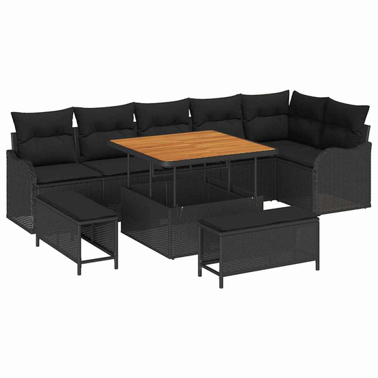 Ensemble de canapé de jardin avec coussin 9 pcs noir