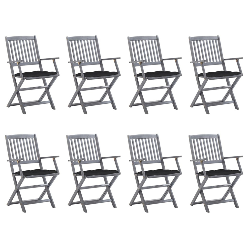 Chaises pliables d'extérieur lot de 8 et coussins bois d'acacia