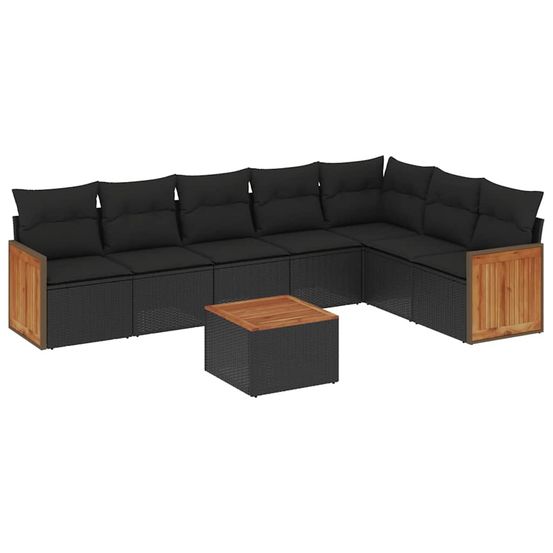Salon de jardin 8 pcs avec coussins noir résine tressée