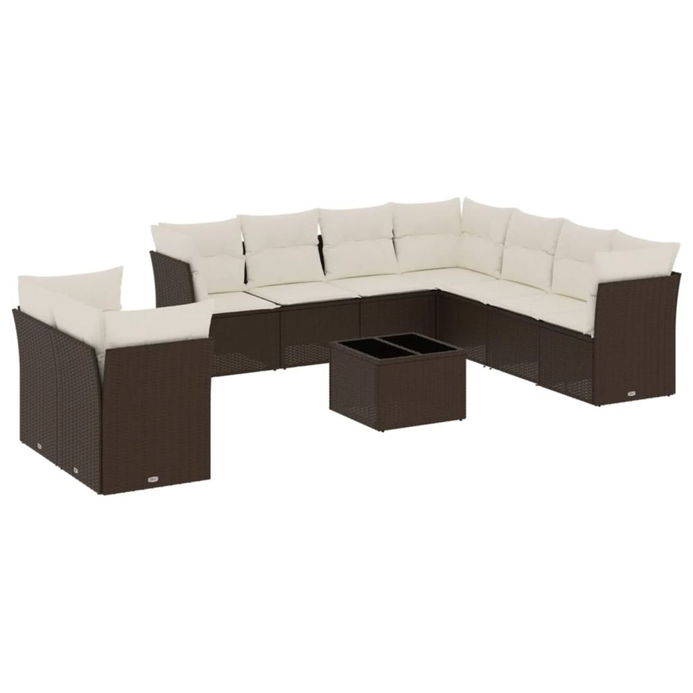 Salon de jardin 10 pcs avec coussins marron résine tressée